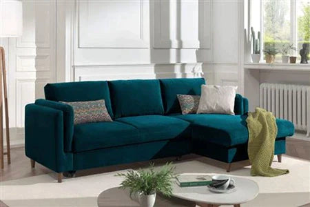 Canapé D'angle Lisa Design Brooke - Canapé D'angle Convertible - Avec Coffre - 4 Places - Style Contemporain - Droit - Bleu Canard