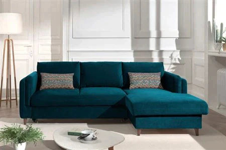 Canapé D'angle Lisa Design Brooke - Canapé D'angle Convertible - Avec Coffre - 4 Places - Style Contemporain - Droit - Bleu Canard