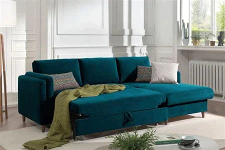 Canapé D'angle Lisa Design Brooke - Canapé D'angle Convertible - Avec Coffre - 4 Places - Style Contemporain - Droit - Bleu Canard