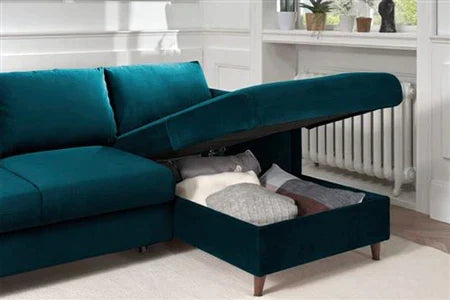 Canapé D'angle Lisa Design Brooke - Canapé D'angle Convertible - Avec Coffre - 4 Places - Style Contemporain - Droit - Bleu Canard